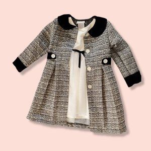 BlueBeri Gold Tweed/White 2pc Girls Coat Dress